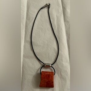 Vintage Silpada Sterling silver Red Sponge Coral pendant corded necklace